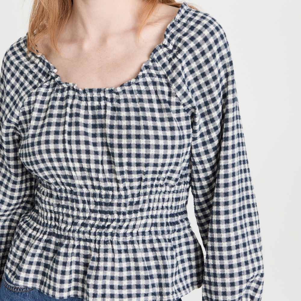 Madewell peasant blouse Sophia Top / size XS / blue and white